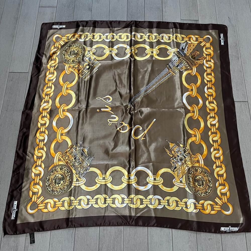 J. Mico Sancho Paris Brown Scarf with Gold Chain Design